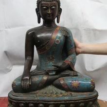 Bi001864 24 Тибет Старый Бронза Медь Перегородчатой Шакьямуни Амитабха Будда Шакьямуни Статуя