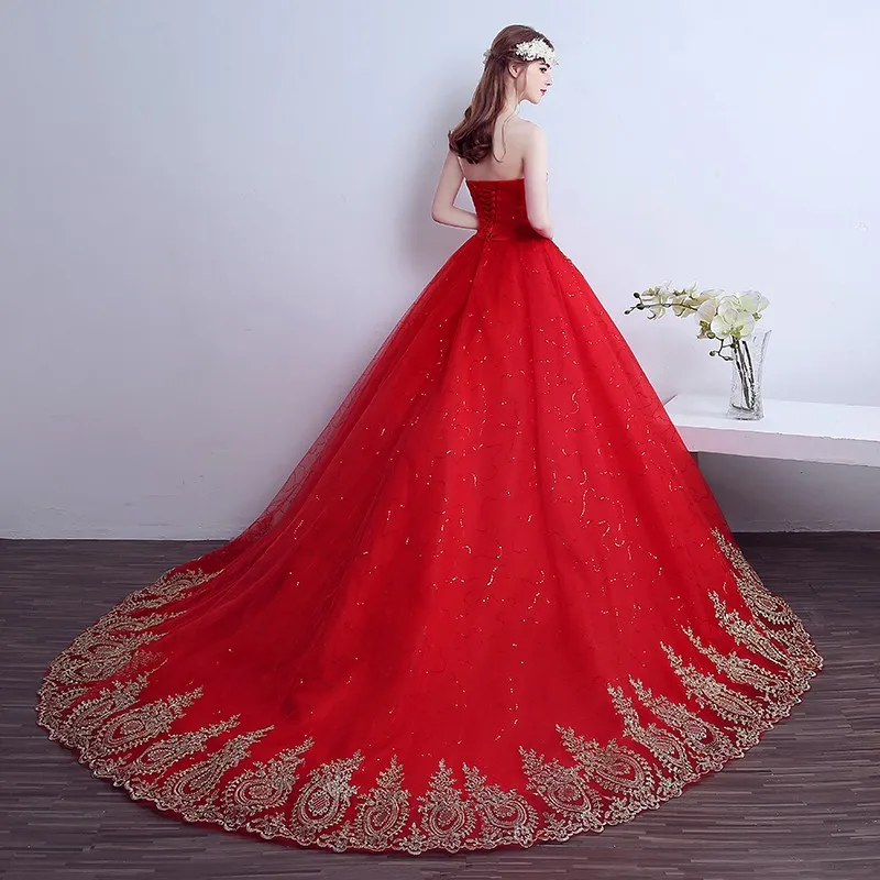 Горячая Распродажа, милое Золотое свадебное платье принцессы с вышивкой и красным, модное недорогое кружевное свадебное платье vestido de noiva