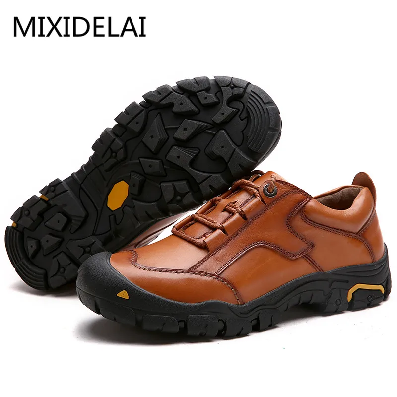 MIXIDELAI Durable Mens Safety Shoes Genuine Leather Oxford Shoes Waterproof Casual Shoes For Men Comfortable Work Sneakers Male
