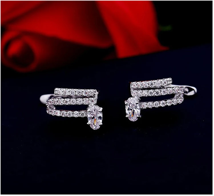 Стиль микро-инкрустация AAA+ Премиум прозрачные циркониевые кристаллы клипсовые серебряные Клипсы Серьги для женщин модные ювелирные изделия