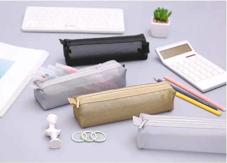 Простой Прозрачный сетчатый пенал Классический Портативный школьный пенал сетка для хранения ручка сумка, школьные принадлежности коробка для ручек Корейская сумочка