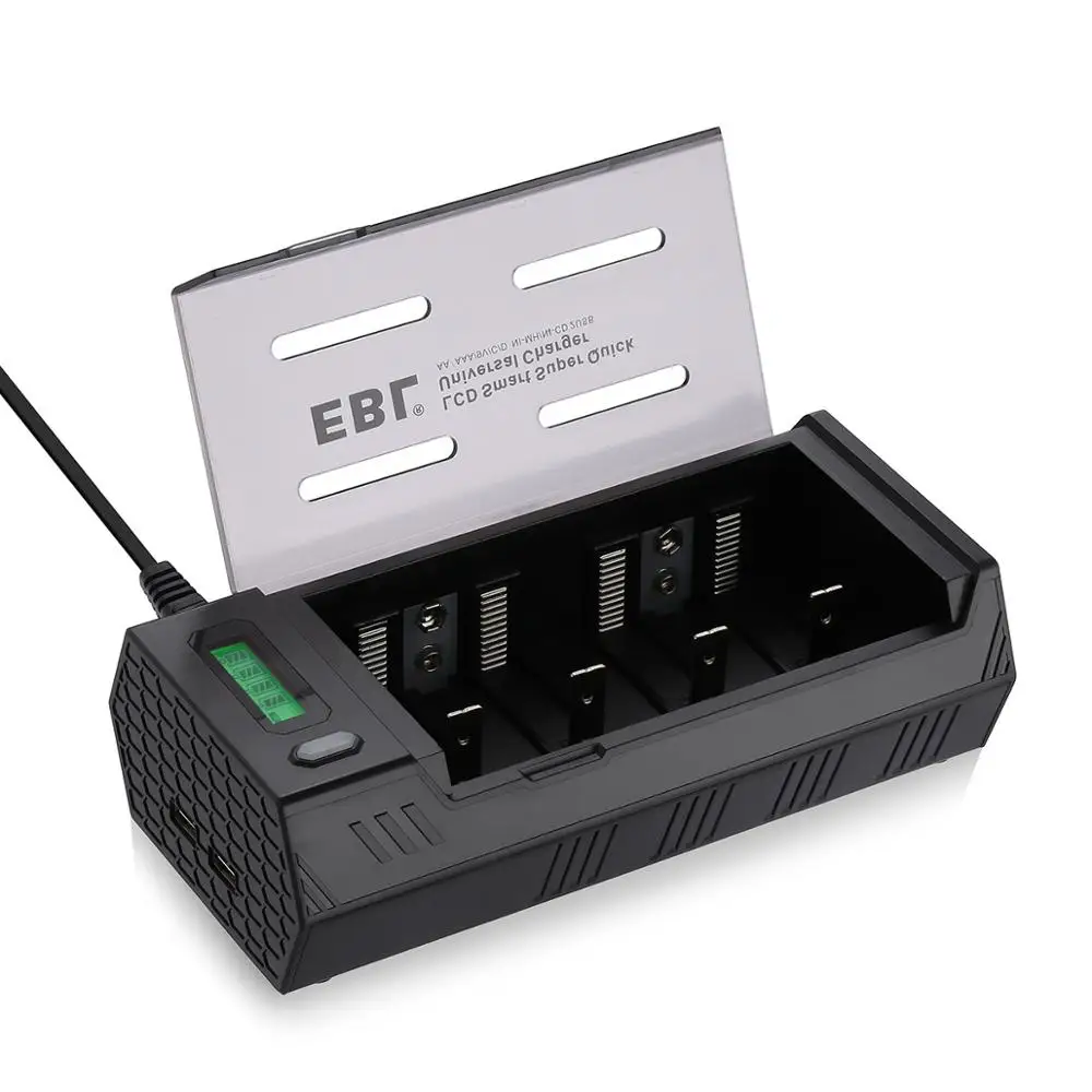 EBL Universal LCD Battery Charger Rechargeable AA/AAA C D 9V Ni-MH Ni-CD 4 Slot 