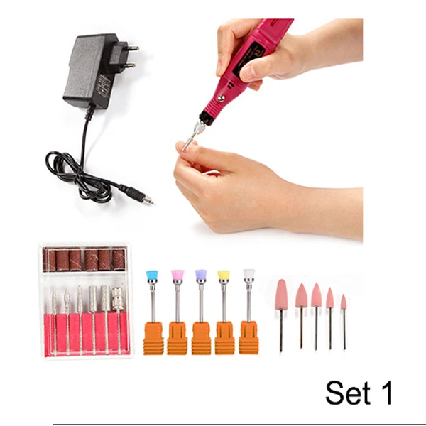 Дрель для ногтей Электрический аппарат для маникюра гель для удаления кутикулы фрезерные силиконовые сверла педикюр Полировочная щетка для лака - Цвет: set 1