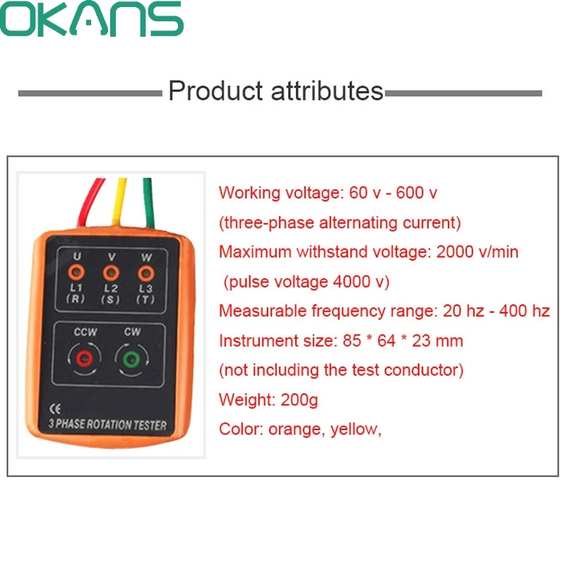 3 фазы 60 V-600 V AC последовательности заказа индикатор вращения проверка тестером 20-400 Гц