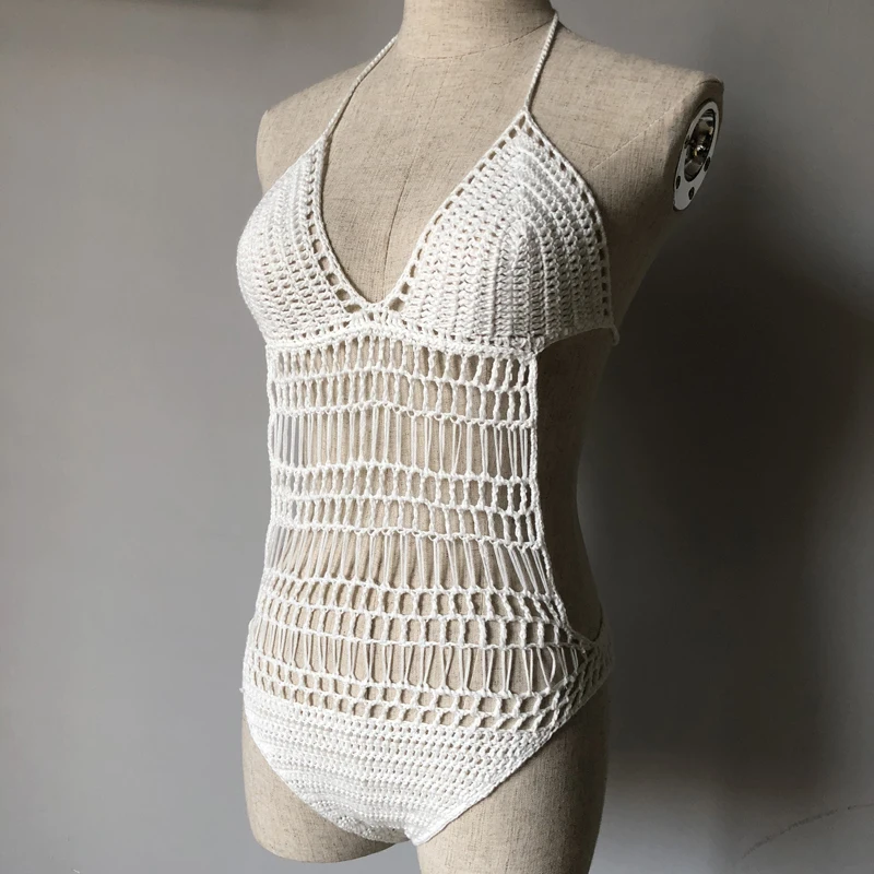 Crochet one piece backless sexy monokini high cut Jumpsuit Knitting Bikini Set Swimwear Swimsuit Beachwear