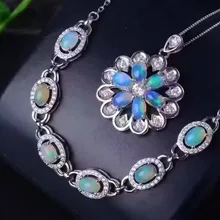 Натуральный разноцветный опал вечерние комплекты ювелирных изделий браслет из натурального драгоценного камня кулон S925 серебро модный элегантный круглый подсолнухи Для женщин
