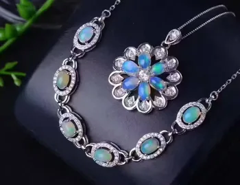 

Natural Multicolor opal party jewelry sets natural gemstone Bracelet Pendant S925 silver Fashion elegant Round sunflowers Women