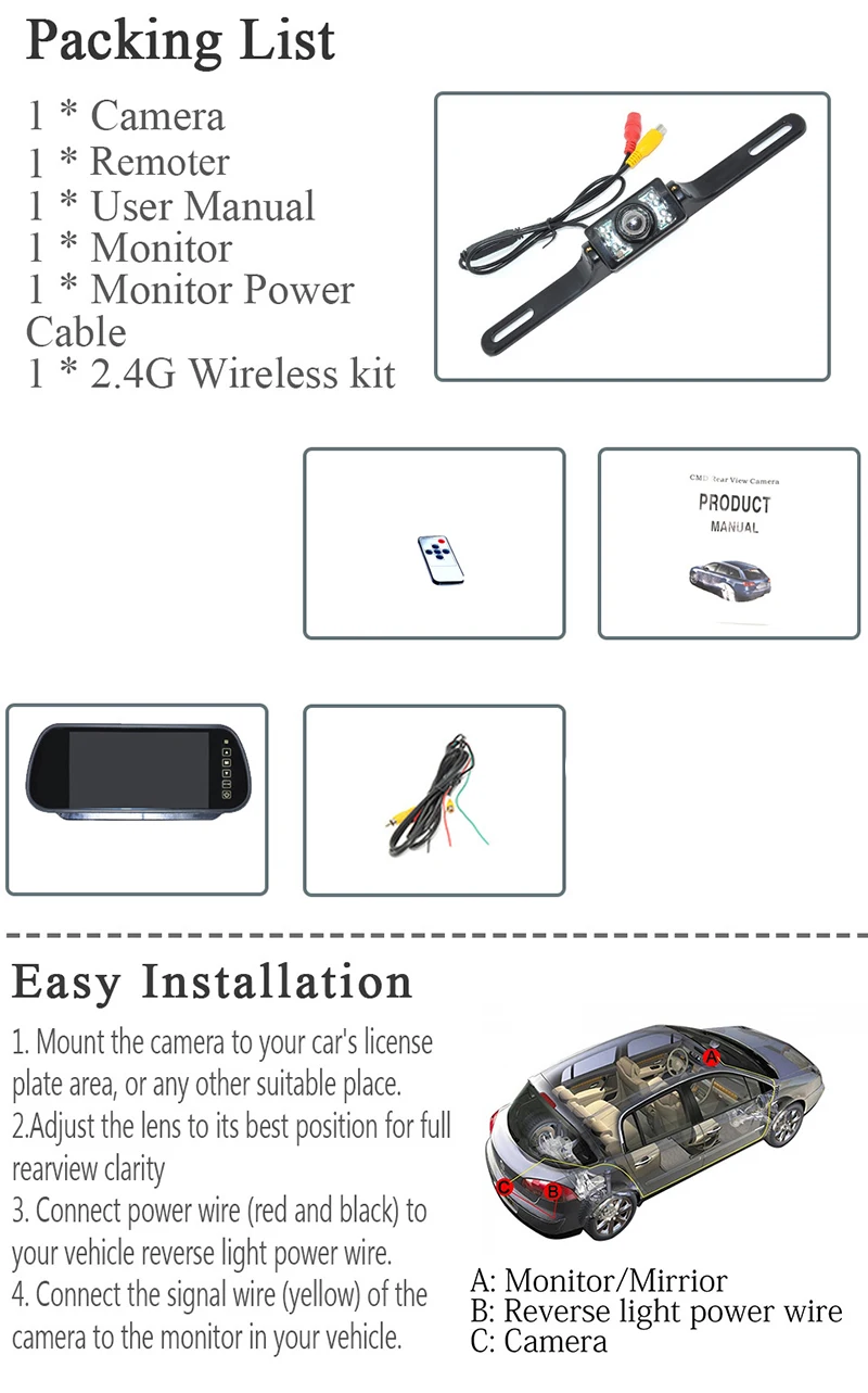 7 inch car rearview mirror monitor with reverse camera (2)