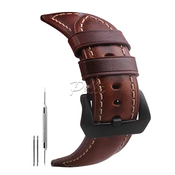 

Pelle 22mm Genuine Leather Watch Band Brown Oil-tanned Natural Crack Leather Wrist Straps With Black Buckle