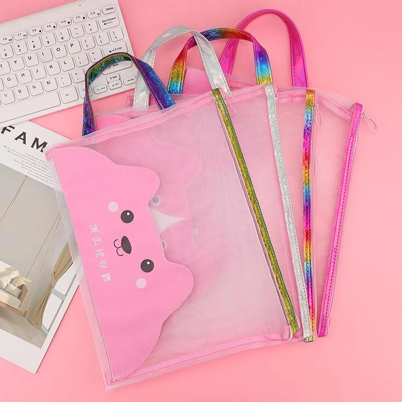 Мультяшная милая розовая сумка в форме сердца для девочек с лазерным экраном, сумка на молнии, Студенческая бумажная сумка, школьные