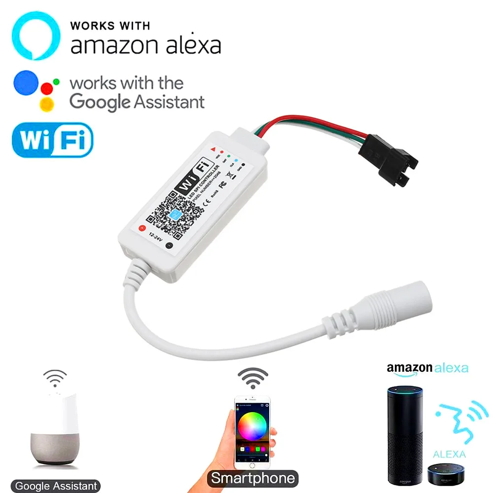 DC5V DC12-24V светодио дный Wi-Fi контроллера Smart APP Amazon Alexa Google Magic Home светодио дный Pixel SPI контроллер для WS2811 SK6812 WS2812B