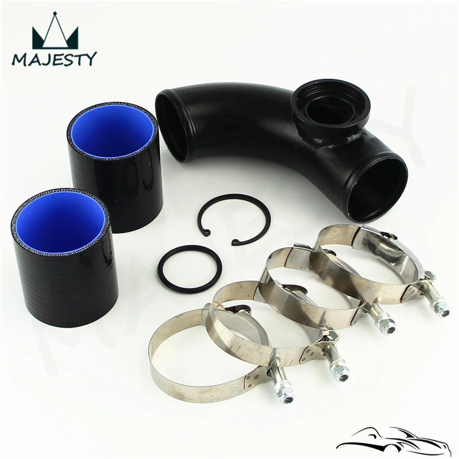 Fits For 90 degree 51mm 2&quot SSQV BOV Turbo Flange Adapter Pipe + Silicone Hose Kit Black |