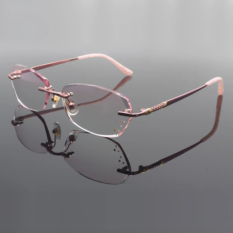 

Fashion Eyeglasses 8059 Diamond Trimming Cutting Rimless Eyeglasses Prescription Optical Glasses Frame for Women Eyewear