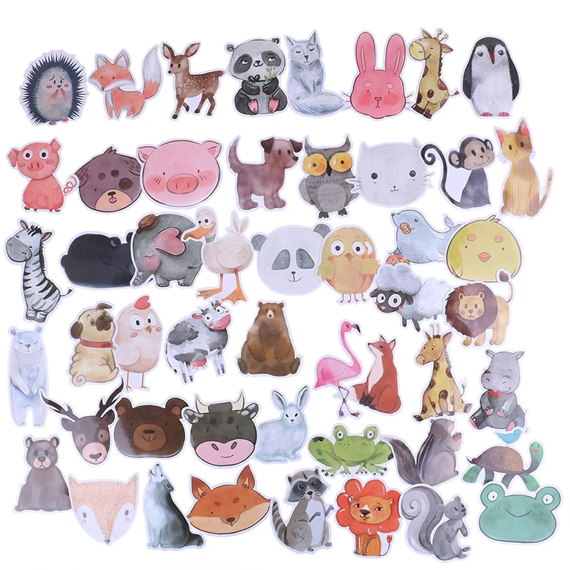 

50Pcs/bag Waterproof Super Cute Cartoon Animal Stickers For Car Laptop Phone Pad Bicycle Decal Kids Gift Cat Pig Dog