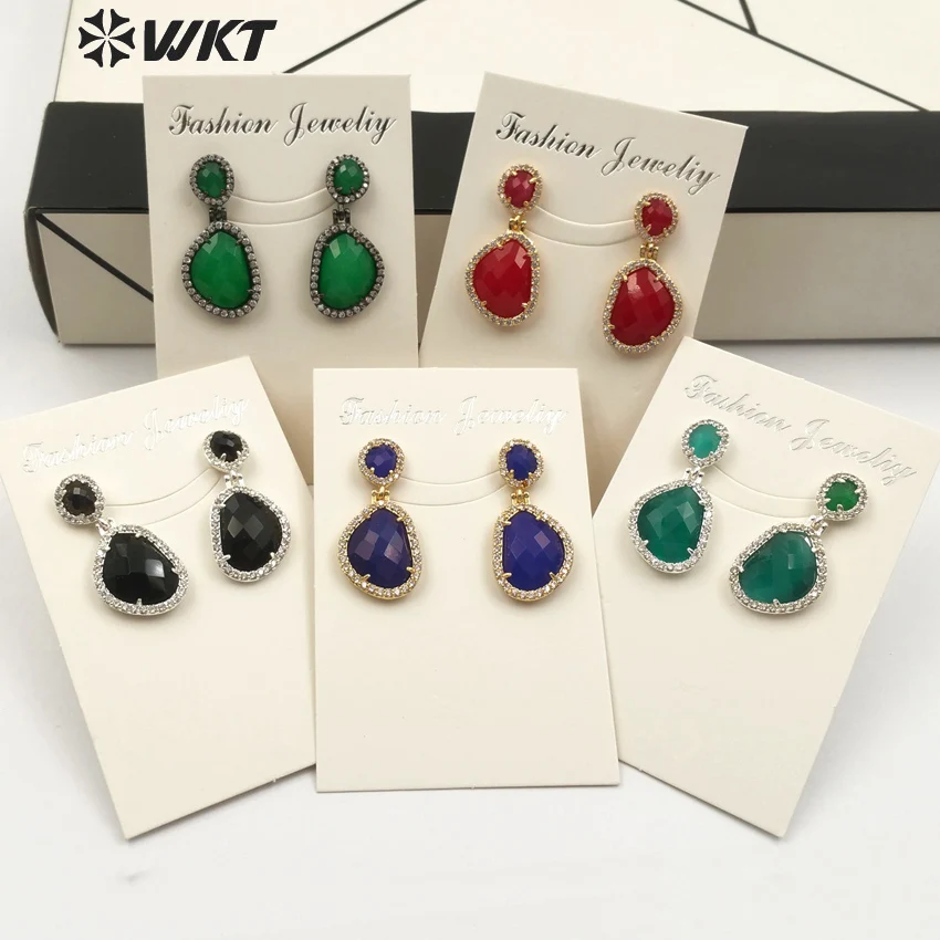 

WT-ME063WKT Wholesale gold and silver plated black gun multicolor combination natural stone micro-inlaid package ladies earrings