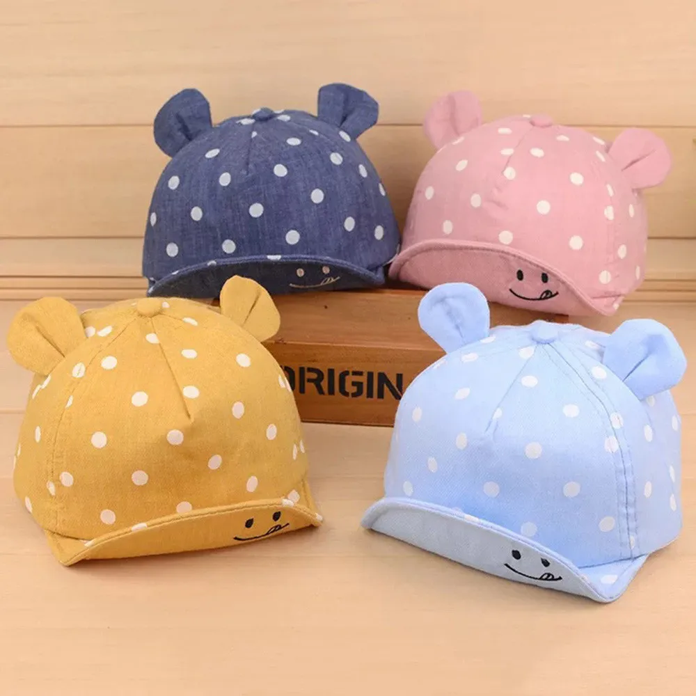 

Cute Infant Kids Baby Caps Bongrace Hat Peak Smiling Face Wave Point Baseball Cap Polka Dot Peak Hats Sunhat casquette enfant