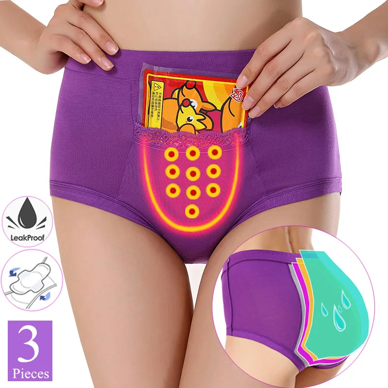 3 Pieces/Set Women Menstrual Panties High Waist Female Period Underwear Big Size Lengthen Physiological Leakproof Ladies Briefs