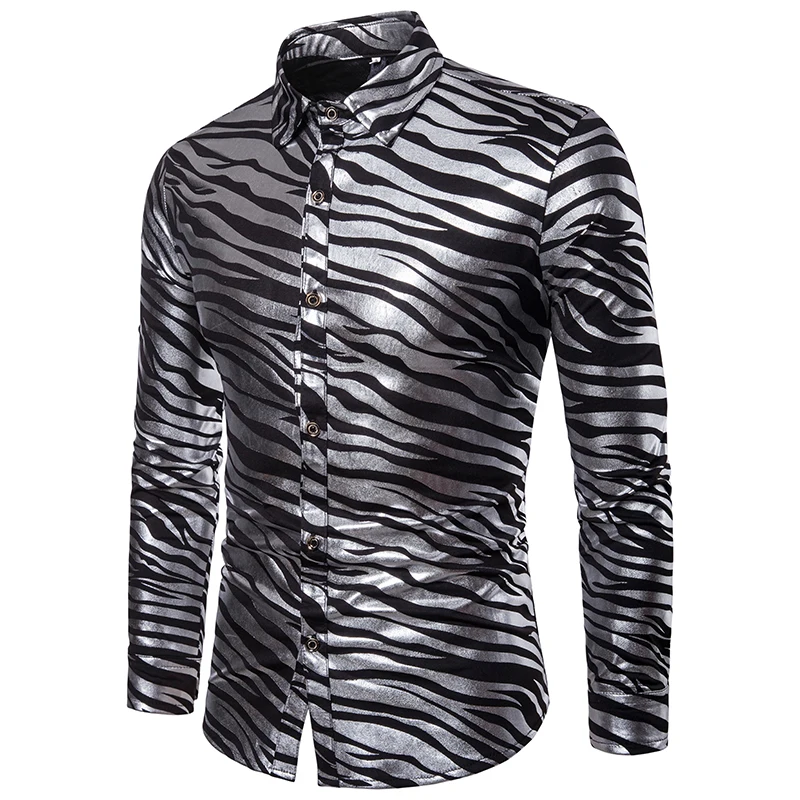 2018 Европейский стиль осень зима для мужчин's рубашки домашние муж. 3 цвета рубашка с принтом зебры в полоску длинным рукавом мужск