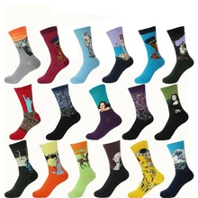 1 пара, звездная ночь, Осень-зима, Ретро стиль, для женщин, индивидуальное искусство, Ван Гог, Фреска, всемирно известная живопись, носки, масло, забавные счастливые носки