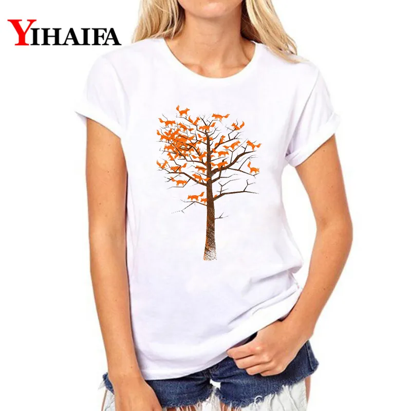

T-shirt Women Fashion Tree Animal Graphic 3D Print T Shirt Lady Plus Size Short Sleeve White T-shirts Simple Tops