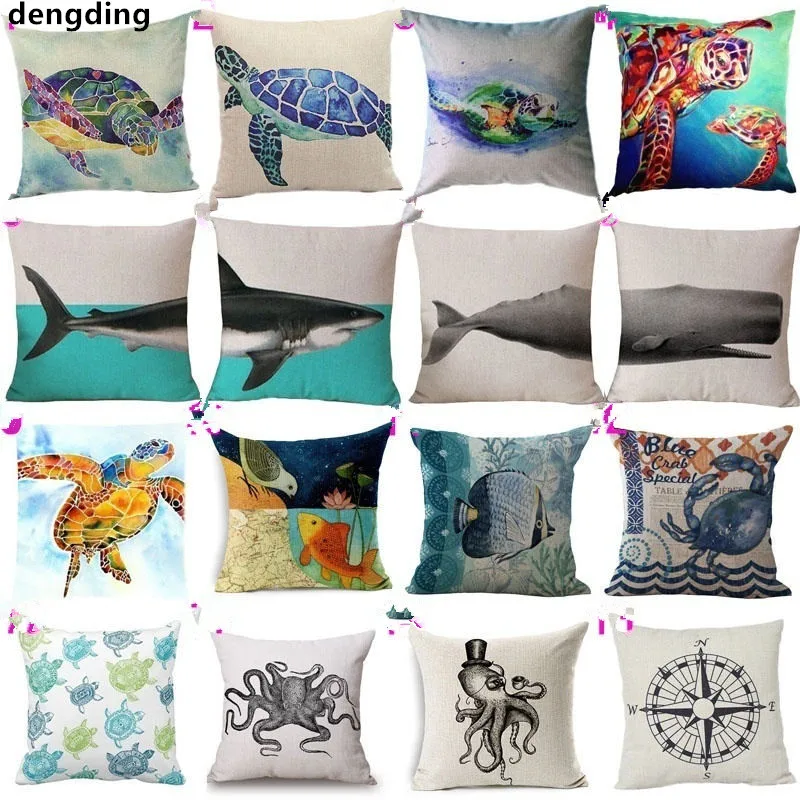 

Ocean beach Decorative turtle whale Throw Pillow Chair Home Pillow Case alm