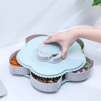 

Candy Food Storage Box Jewelry Organizer Bloom Rotating Snack Box Flower Design Cosmetic Dry Fruit Storage Bin Desktop Container