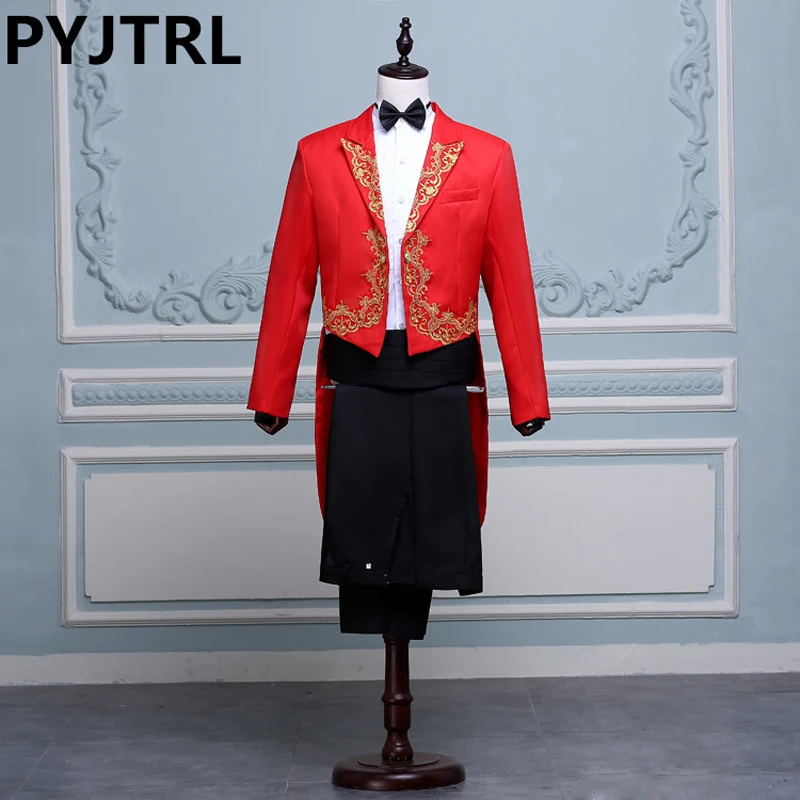 Куртка+ брюки) черный, белый, красный, певец, сценическое шоу, церемония хоста, смокинг, Классические свадебные мужские костюмы с брюками, мужской фрак
