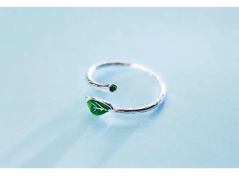 Новое поступление, кольцо «ветка» с зеленым листком, регулируемые кольца на палец, 925 пробы, серебряные ювелирные изделия