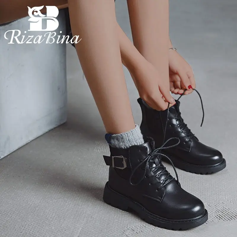 

RIZABINA High Quality Fashion 2020 Winter Ankle Boots Round Toe Autumn Short Boots Casual Office Shoes Women Footwear Size 35-39