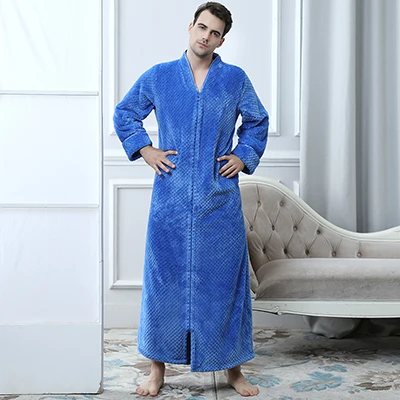 Для мужчин Для женщин зима молнии Удлиненные сгущаться сетки, фланель теплый банный халат плюс Размеры мягкие Термальность халат мужские халаты - Цвет: Blue Men