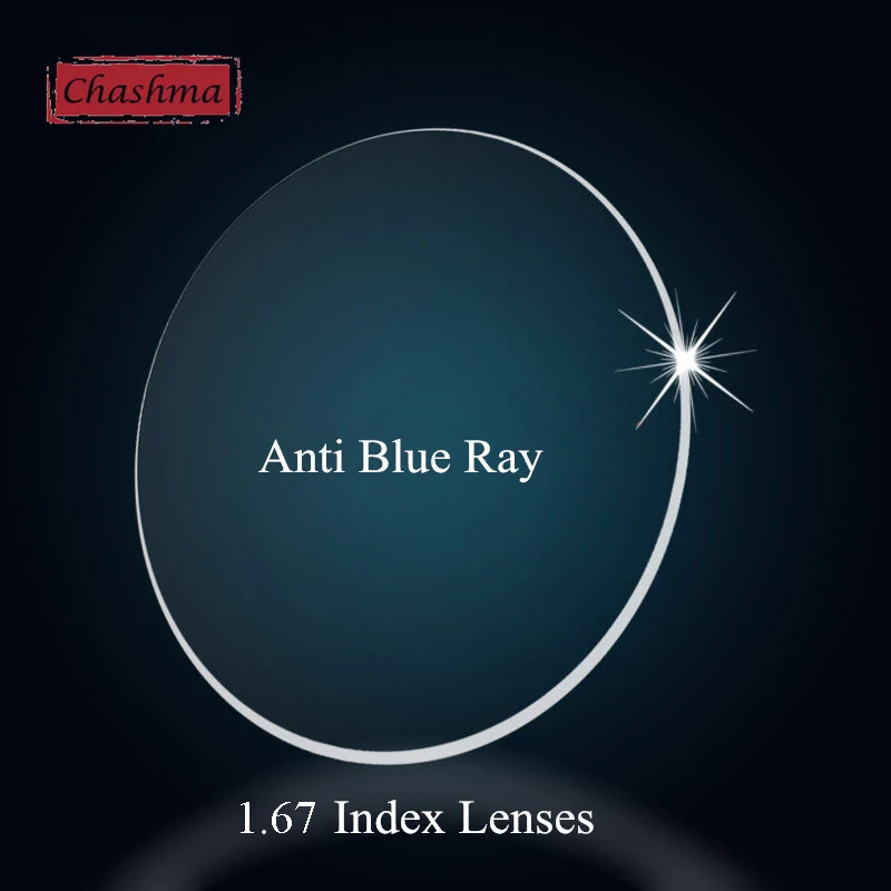 

Aspheric 1.67 Index Thin Anti Blue Ray Lens Optical Recipe Blue Light Resistance Glass Prescription Anti Reflective Lenses
