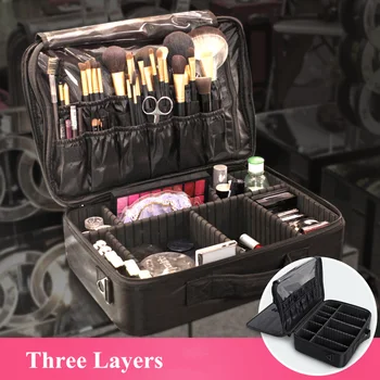 

Black/Pink Color Large Size Professional Makeup Box Bag Travel Case Beauty Necessaries Make Up Storage Beautician Box Organizer