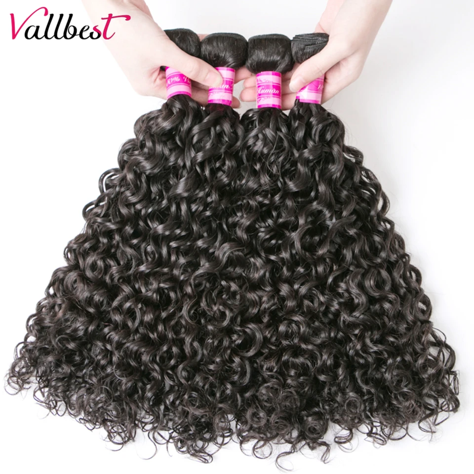 

Vallbest Human Hair Water Wave Hair 4 Bundles Deals Beach Hair Extensions Natural Black 1B Color Remy Hair Weave 400g/lot Weft