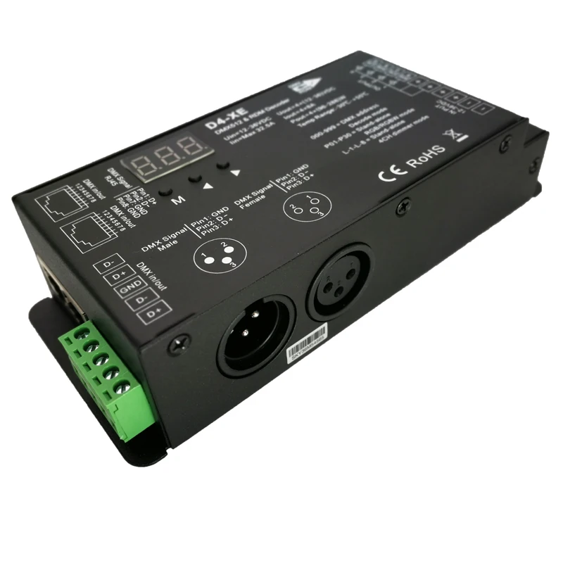 New Constant Voltage DMX Decoder;DC5-36V input;8A*4CH output setting dmx address Black Iron D4-XE 4 Channel CV DMX512 Decoder