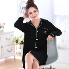 Woman Dresses Spring Cotton long Sleeved Black Dress Clothes Home Furnishing Size Women Sleepshirts Nightgowns