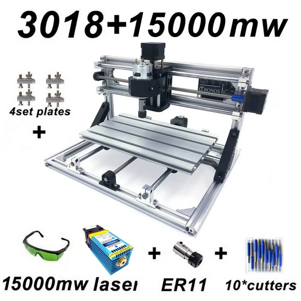 

15W New CNC3018 Engraving Machine ER11 with 500mw 2500mw 5500mw 15000mw Blue Laser Head Wood Router PCB Milling Machine