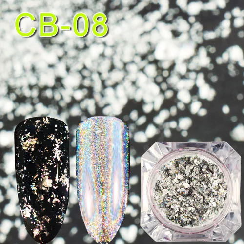 1 коробка цвет серебристый, золотой хлопья лазерная ногтей сиящие мелкие блестки Нерегулярные DIY алюминий блёстки для Типсы для наращивания ногтей Дизайн Аксессуары TRCB - Цвет: CB08