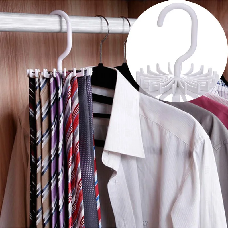Шейный галстук вешалка для Экономия пространства многофункциональный пластик 20 крючков 360 градусов вращающаяся поясная стойка шейный галстук вешалка для одежды для хранения