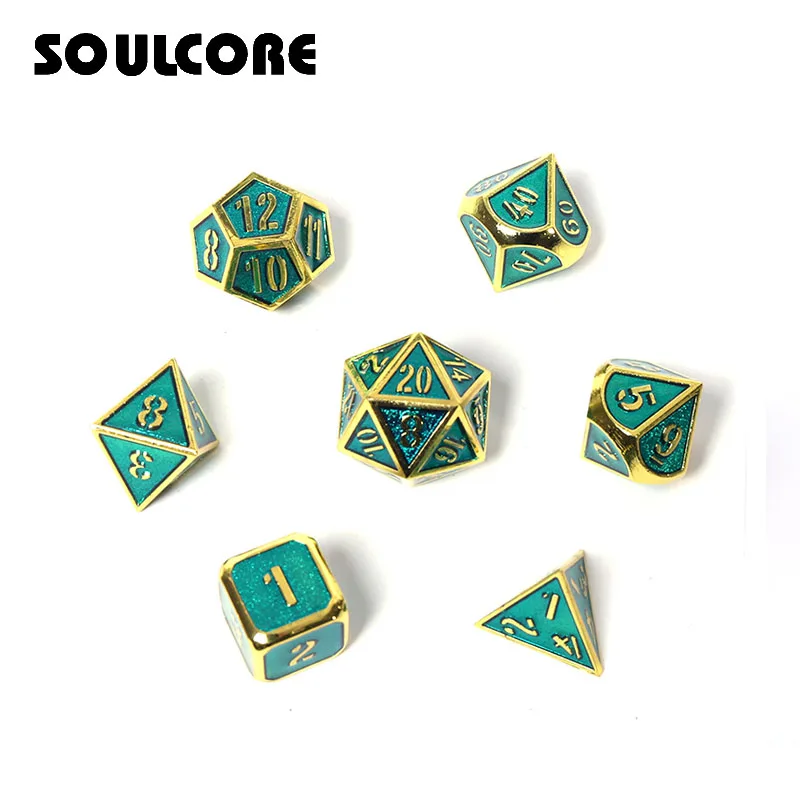 

rpg dnd dice metal set d&d polyhedral solid dungeons and dragons d20 6 10 8 12 table game Zinc alloy green digital dices pattern