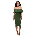 Save 4.83 on Women Summer Dress Short Sleeve Off The Shoulder Ruffles Dresses Bodycon Sexy Party Dresses Plus Size LJ8465E