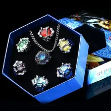 7 шт./партия, аниме kateyo Hitman Reborn Sawada Tsunayoshi, кольца для косплея, кольца с драгоценными камнями Vongola+ ожерелье с коробкой, подарки для косплея