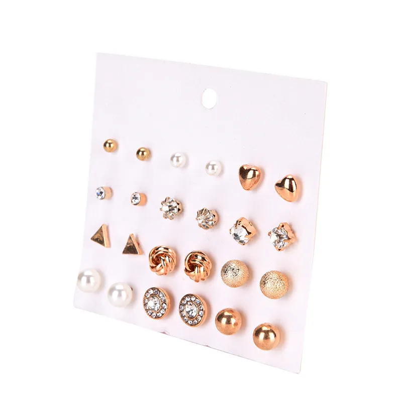 

Earrings Set Elegant Shiny Gold Colour Heart Star Crystal Flowers Stud Earrings Cute Super Value Earring Sets 12 Pairs/Set