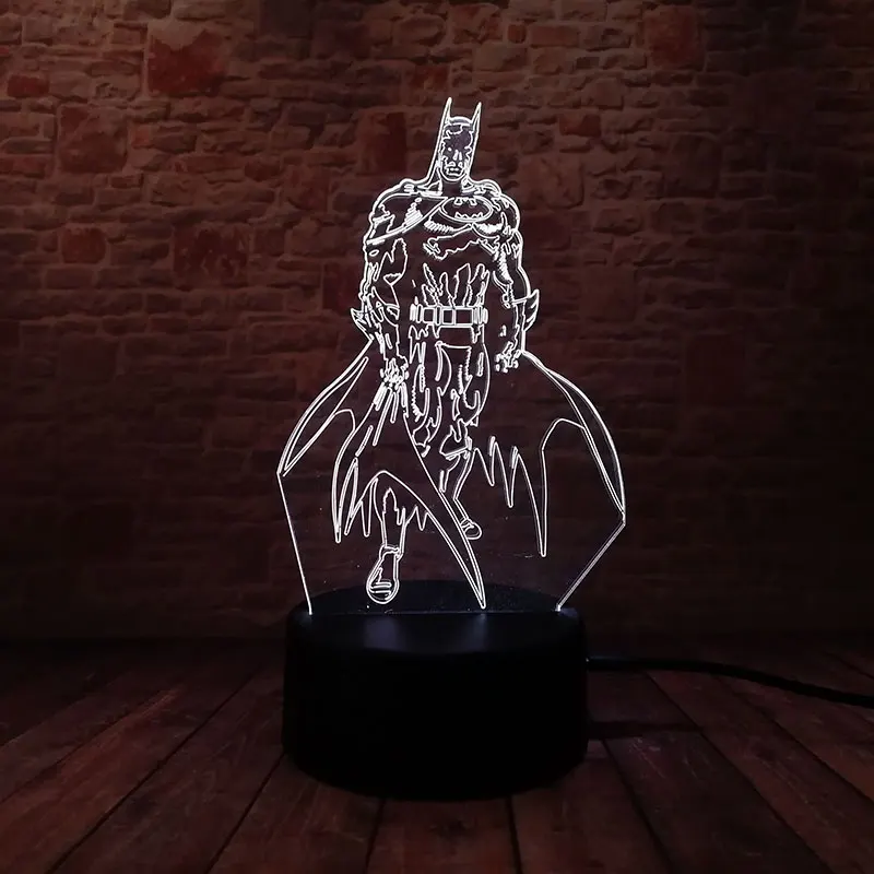

DC Super Heros Batman Figure Bruce Wayne 3D Flashing Nightlight Visual Illusion LED Colourful Touch Light Model Luminous Toys