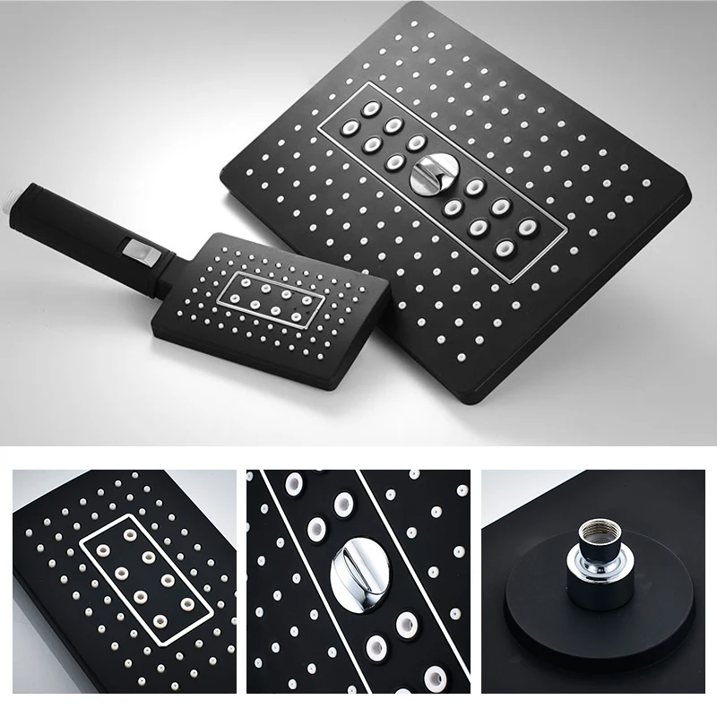 Quyanre Black LED Digital Shower Faucets Set 3-way Rainfal Shower 2-Function LED Digital Display Mixer Tap Concealed Bath Shower2