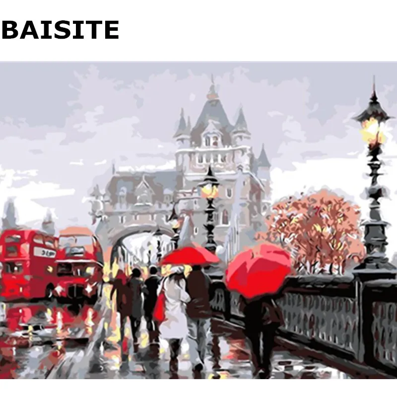 

BAISITE Frameless Picture DIY Oil Painting By Numbers Abstract Landscape Picture Canvas Painting For Living Room Wall Decor E587