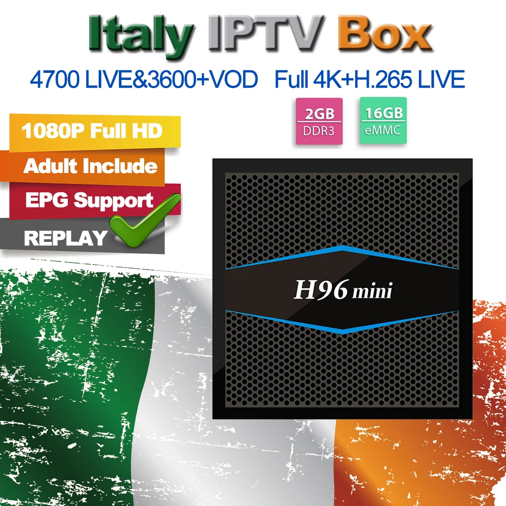 

H96 Mini 6/12 Months 4800+ LiveTV M3U ENIGAM2 Andriod IPTV Italy German French Spain Arabic Turkey MEDIASET PREMIUM TV Box