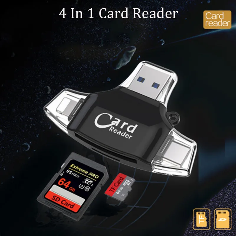 4 в 1 Тип C-USB Micro SD Card Reader Адаптер для iPhone Ipad Andrid OTG телефонов компьютер