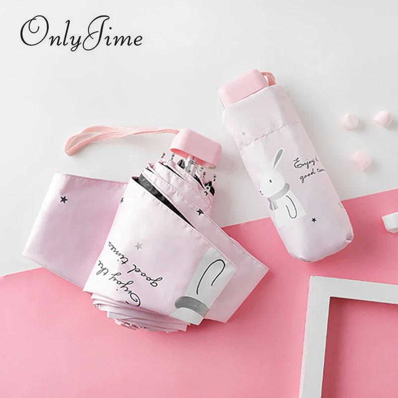 

Only Jime Cartoon Rabbit Small Umbrella Sunscreen Five Folding Children's Umbrella High Quality Travel Portable Women's Umbrella