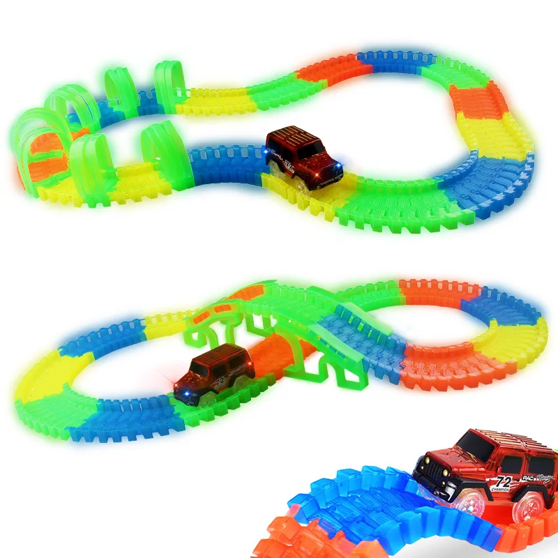 Flexible brillan en la oscuridad pista de carreras coche de juguete 160 piezas Conjunto de Juego para Niños 5 años 