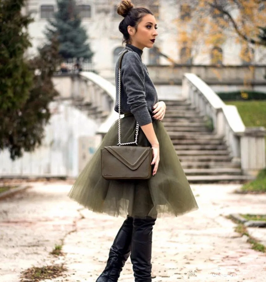 Knee-Length-Army-Green-Tulle-Skirts-Winter-Autumn-Women-Skirt-Puffy-custom-Tutu-Skirt-ForWomen